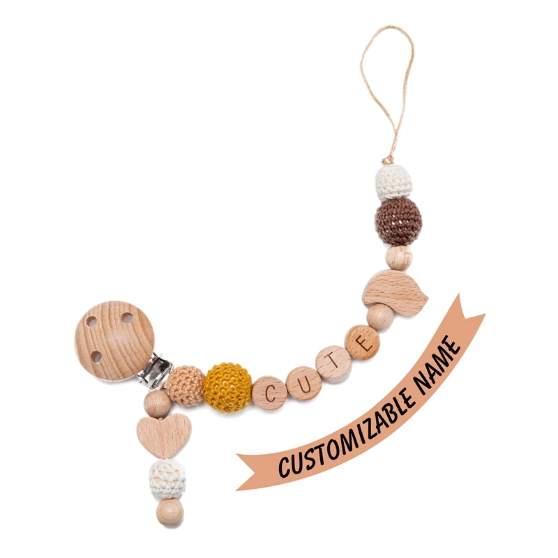 Animal Beads Pacifier Chain Wood Personalized Name Anti drop Baby