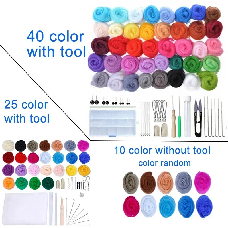 40/25/10 Colors Set Needle Felting Kit Wool Roving Needle Felting Starter Kit Wool Felt Tools with Tool wool felting kit needle felt kit needle felting wool wool felting needles