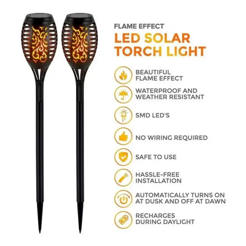 4/2Pcs 12LED Solar Flame Torch Light Flickering Light Waterproof Garden Decoration Outdoor Lawn Path Yard Patio Floor Lamp