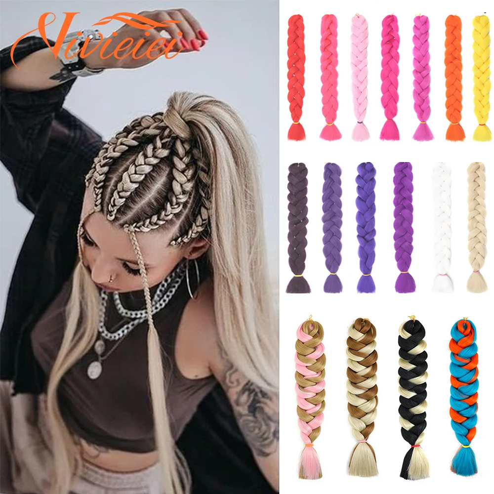 

41 Inch Jumbo Braid Synthetic Braiding Hair Ombre Jumbo Hair Extension For Women DIY Hair Braids Pink Purple Yellow Gray