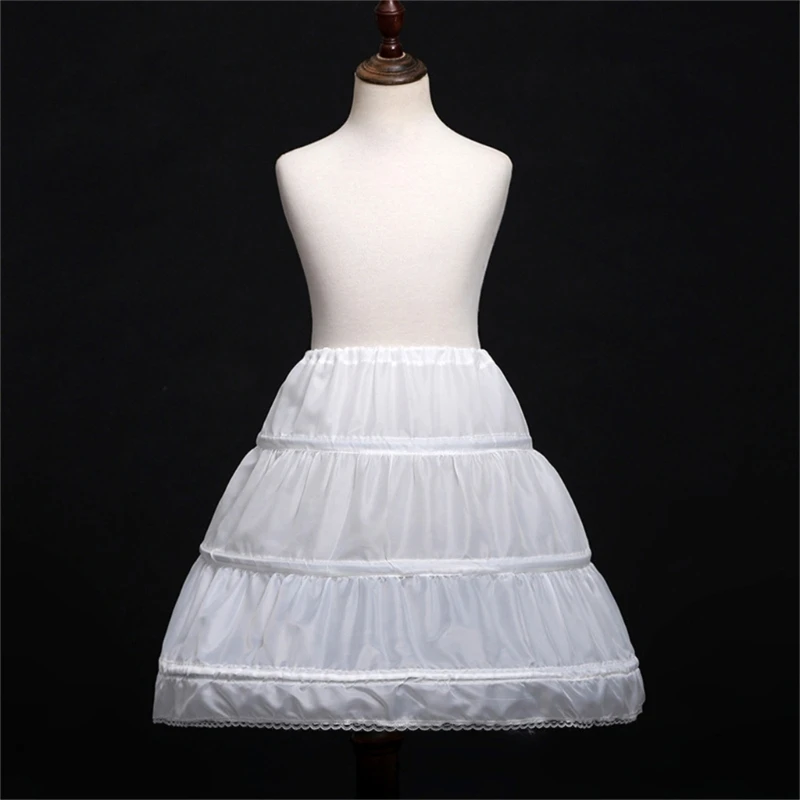 

Children Princess Petticoat A-Line 3 Hoops Double Layers Kid Lace Trim Girls Dress Solid Color Elastic Waist Underskirt