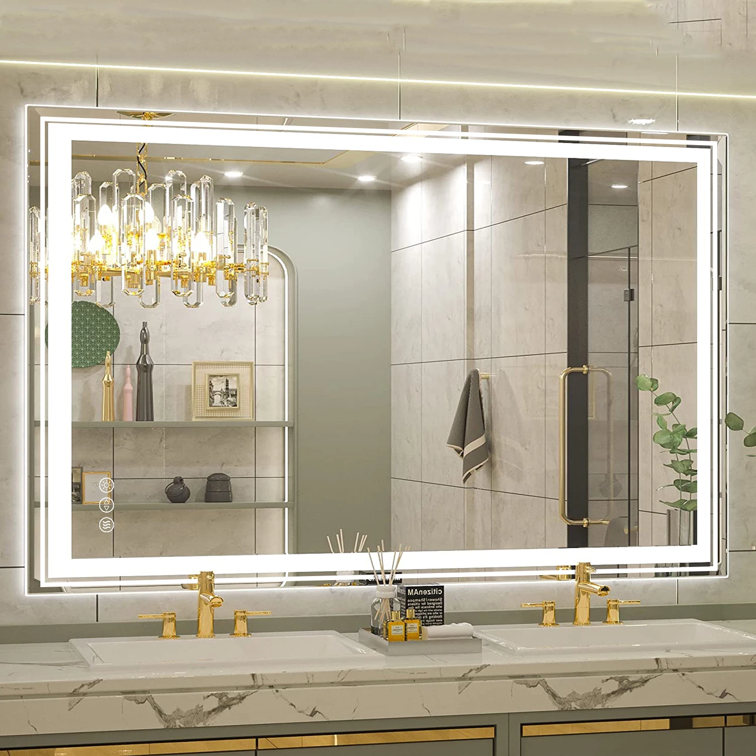 Espejo de baño LED de 20 x 28 pulgadas con luz delantera y trasera, grandes  espejos de pared regulables con antiempañamiento, a prueba de roturas