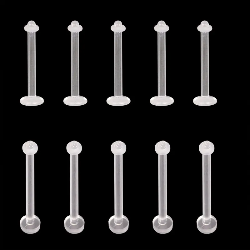 10PCSWholesaleInvisibleTongueRingsPiercingBarAcrylicPlastic