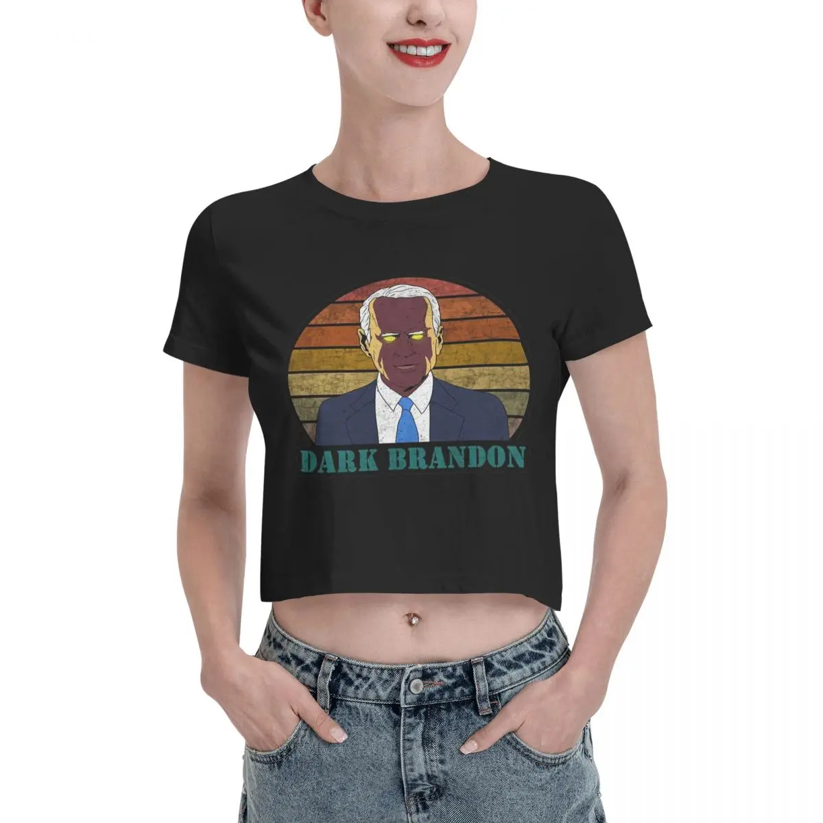 Darkness Biden Dark Brandon 2024 Tshirt Cartoon Graphic Tees Female Crop Top,Leak navel T-shirt