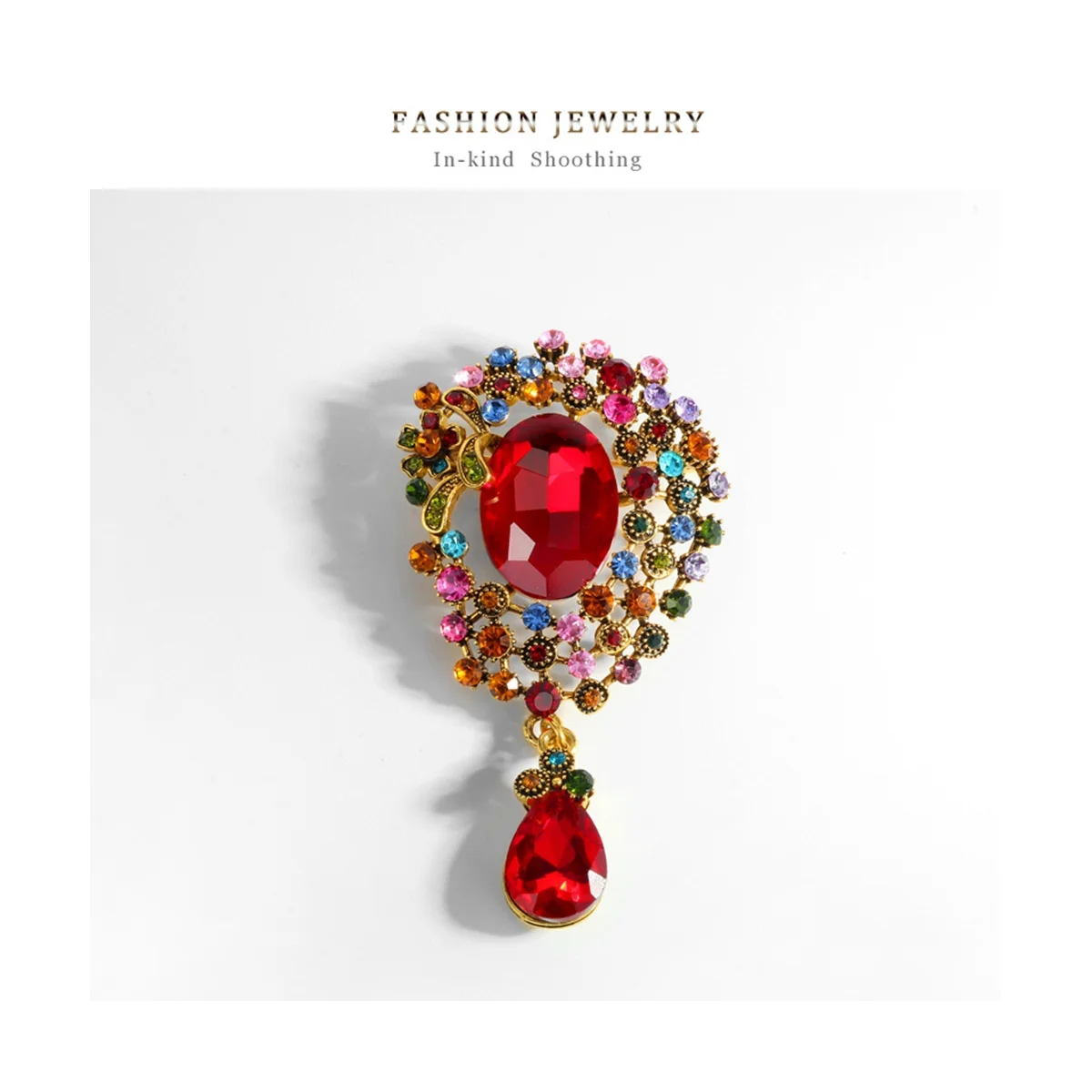 

Big Crystal Waterdrop Chromatic Flower Brooches Women Palace Style Flower Weddings Party Casual Brooch Pins Gifts B