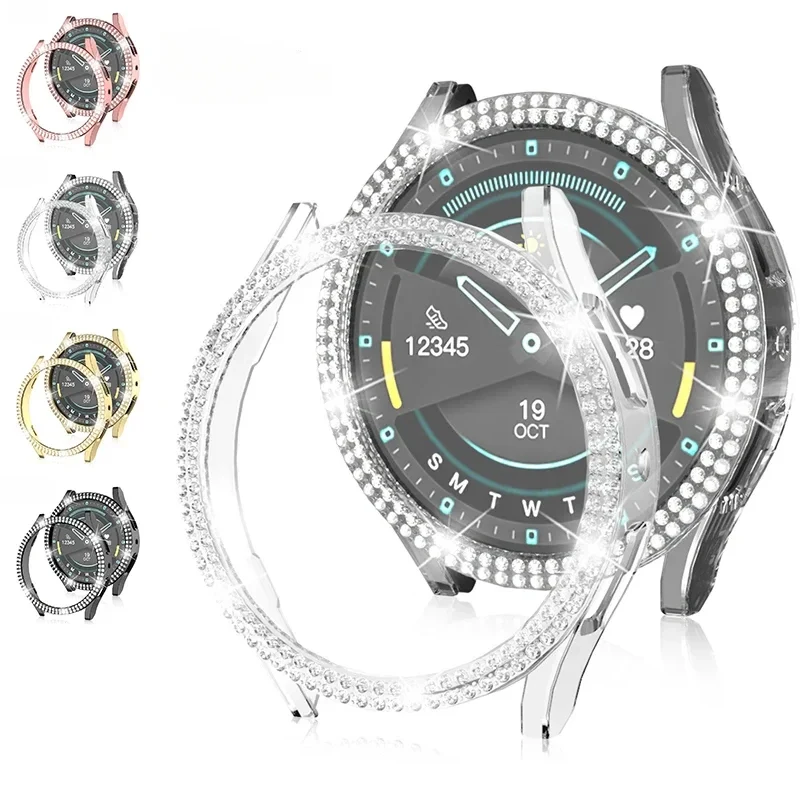 Diamond-Encrusted Protective Watch Case - Plastic Hard Bumper, Shiny Finish