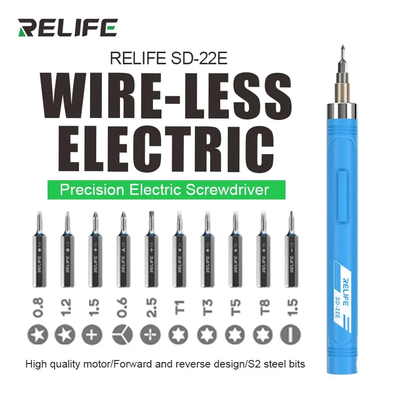Relife SD-22E Precision Wireless Electric Screwdriver with 10 Screwdriver  Bits ( Blue )