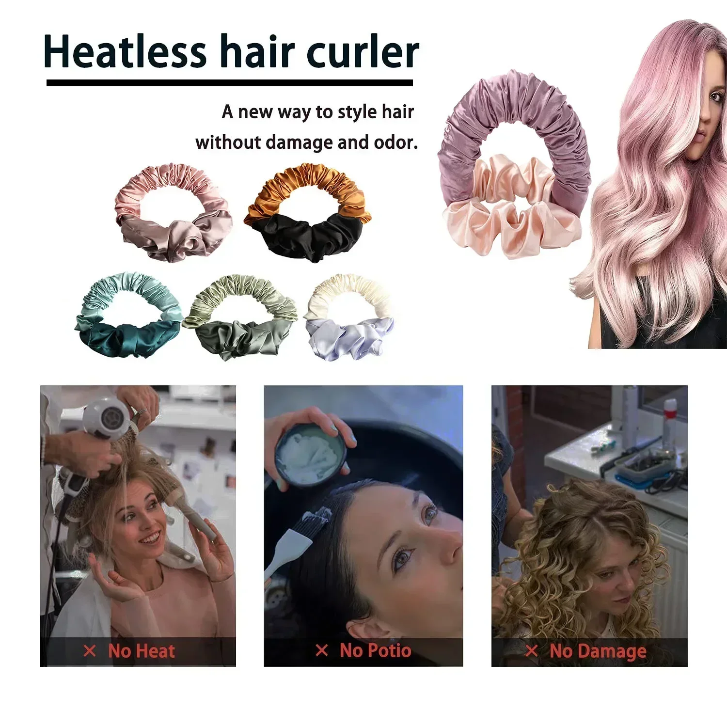 No Heat Soft Hair Curlers Lazy Hair Rollers Heatless Curling Rod Headband Sleeping Silk Curls Ties Perm Rods hair styling tool hair curling tools