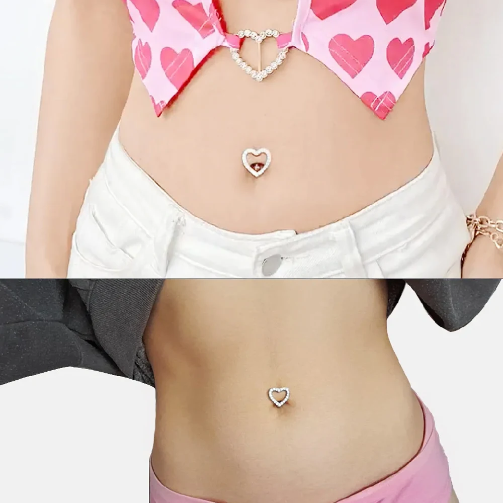 3-5pcs Mixed-Style Sets Heart Flower Dangle Belly Button Rings Stainless Steel Butterfly Curved Zircon Belly Piercing Navel Ring 6