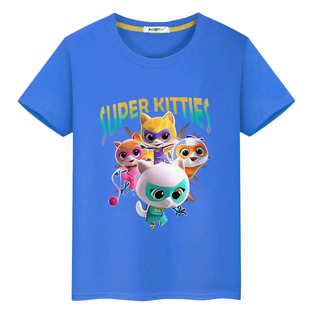 Super Kitties Summer Print T-shirt pride tshirt y2k one piece boys Anime Tees 100% Cotton Short Cartoon Tops kids clothes girls 2