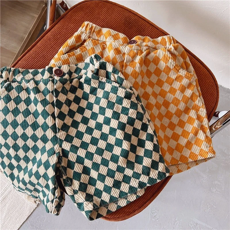 Fashion Baby Girl Boy Corduroy Shorts Infant Toddler Child Plaid Short Trousers Summer Spring Autumn Baby Clothes 1-7Y