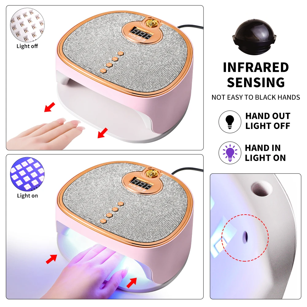 45LED 전문 네일 램프 UV LED 네일 건조기, 모든 젤 네일 폴리쉬를 빠르게 경화시키는 매니큐어 살롱 장비용 경화 램프