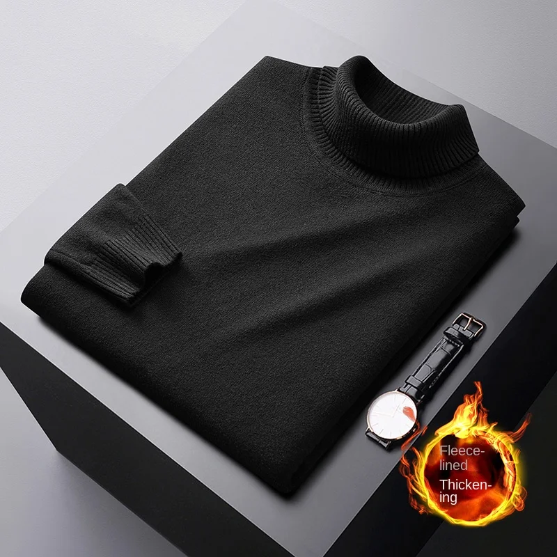 Winter Thermal Turtleneck Sweater Men's Fleece-lined Cold-Resistant High-End All-Match Stretch Casual Fashion Thickened Solid Co 4