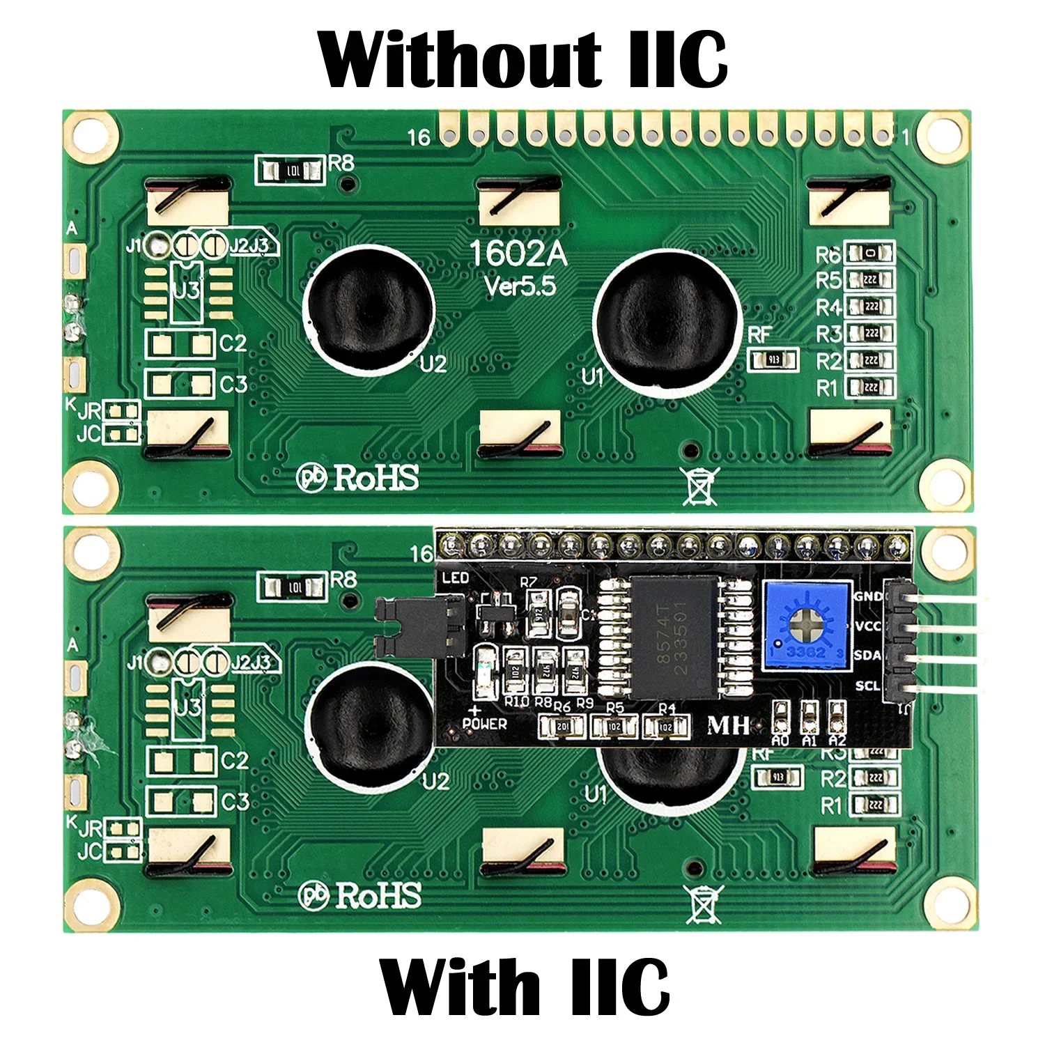 LCD1602 1602A modulo LCD 16x2 caratteri Display LCD muslimaf8574 interfaccia IIC I2C 5V schermo blu/giallo verde per Arduino