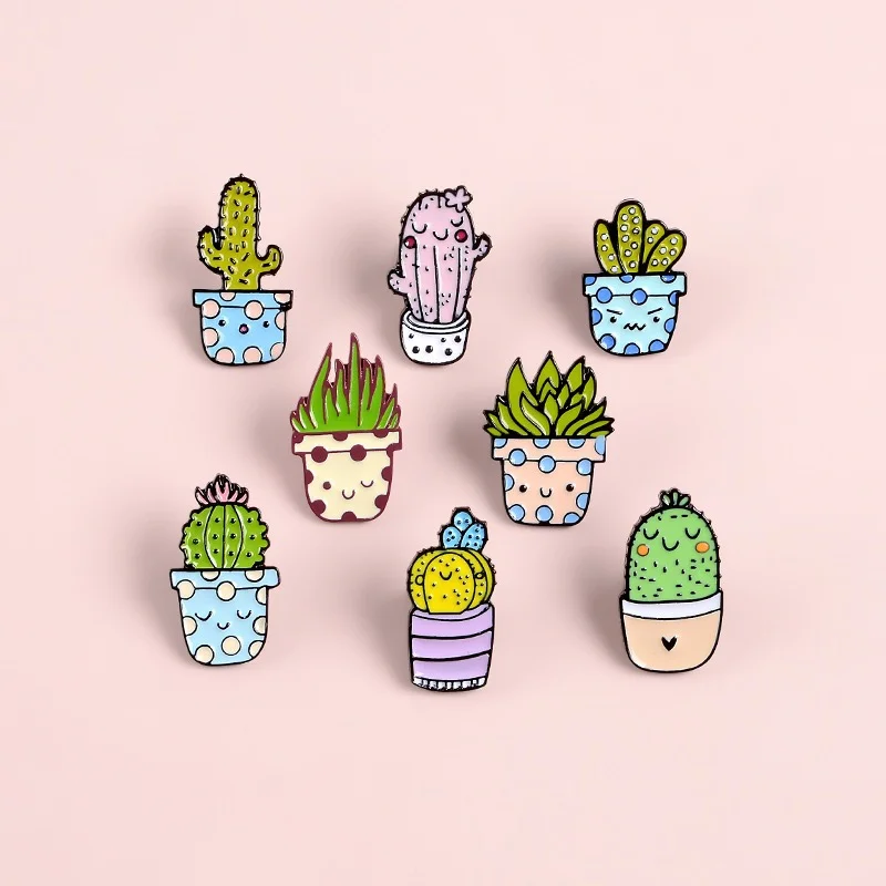 Pin Club-broche de plantas en maceta, insignia de solapa de dibujos animados, esmalte personalizado Natural, Cactus, Aloe, regalo de joyería, amigos, venta al por mayor, 8 estilos