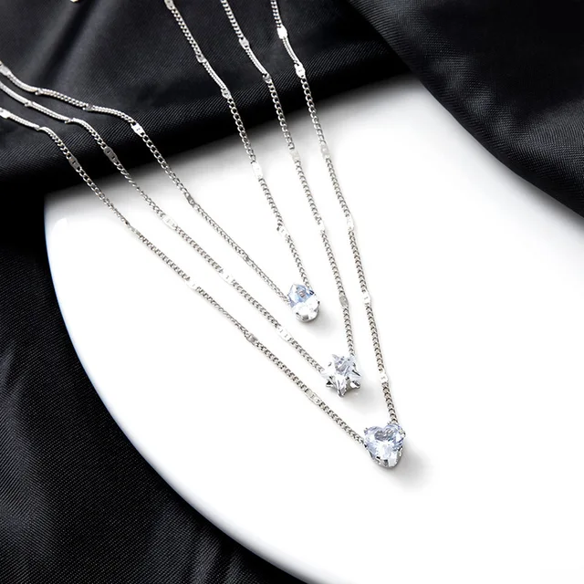 Cristal Zircon coeur étoile breloque couches pendentif collier ensemble pour femmes breloques mode carré strass femme Vintage bijoux