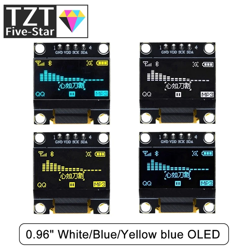 

TZT 0.96 inch IIC SPI Serial 7/4Pin White/Blue/Yellow Blue/Yellow OLED Display Module SSD1306 12864 LCD Screen Board for Arduino