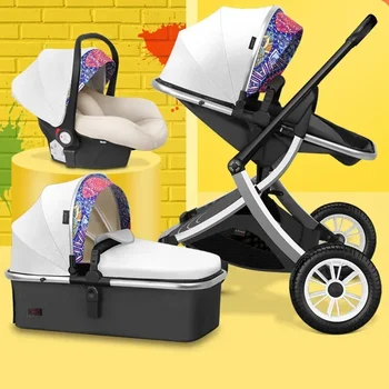 3-in-1 High Landscape Baby Stroller with Car Seat & Bassinet – Foldable Reclining Newborn Pushchair Travel System
