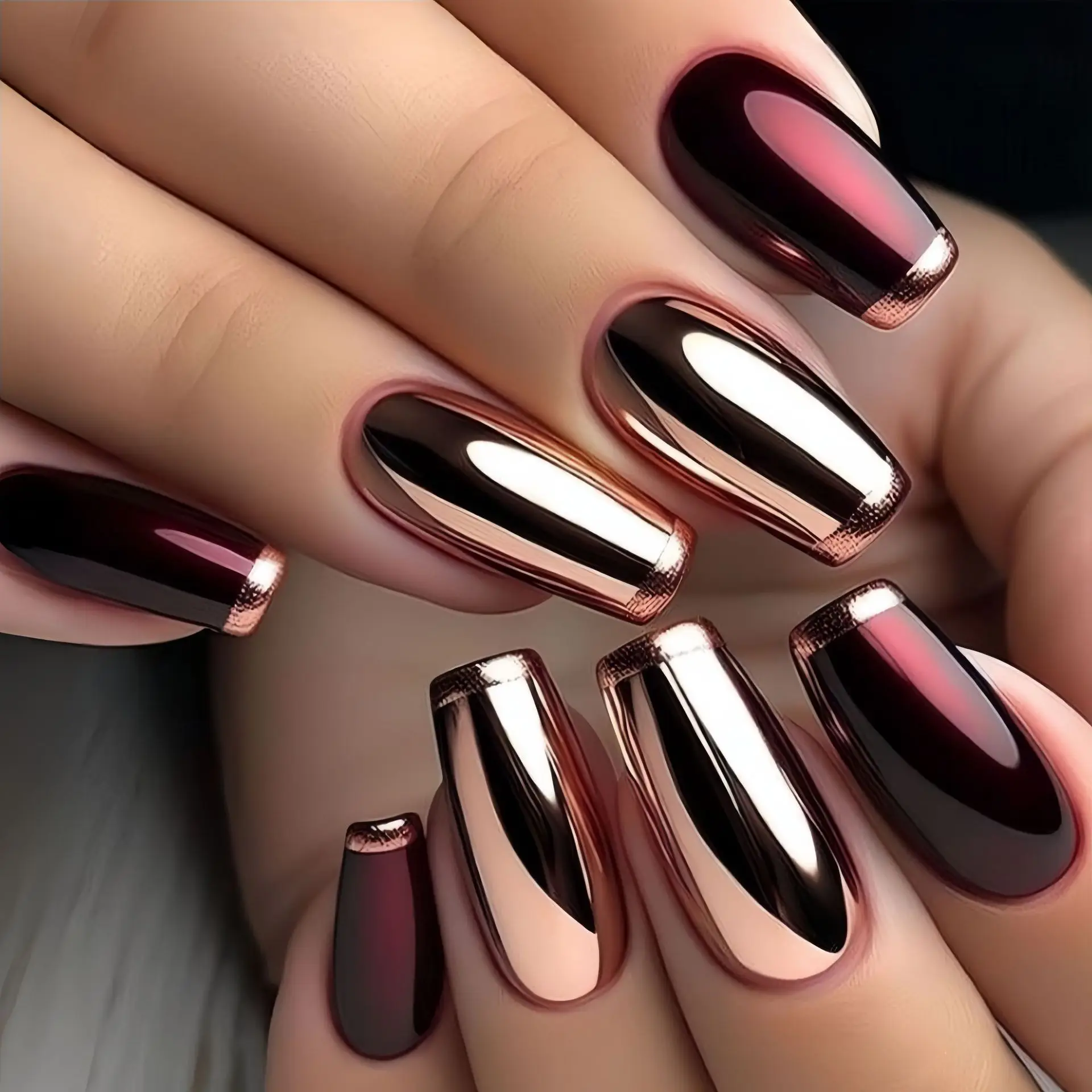 24pcs Gradient Red Black Golden Press-On Nails