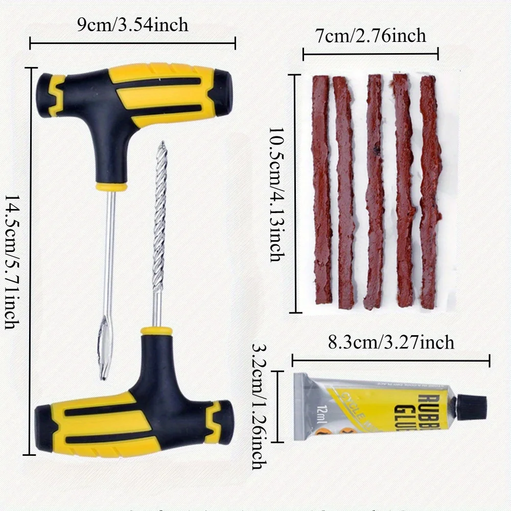 Tire Puncture Repair Kit 4.13" T-Handle Tool 12ml Rubber Glue Roadside Emergency Fix for Bike Motorcycle Car tire repair kit tire repair glue