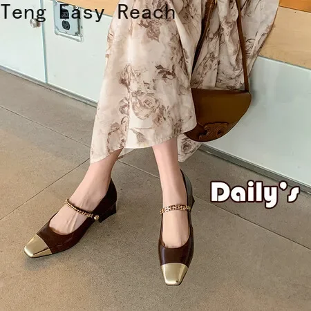 Square-toe High-heeled Shoes, Feminine Temperament, Advanced Black Mary Jane Shoes, Thick Heels and Leather Shoes.34-40