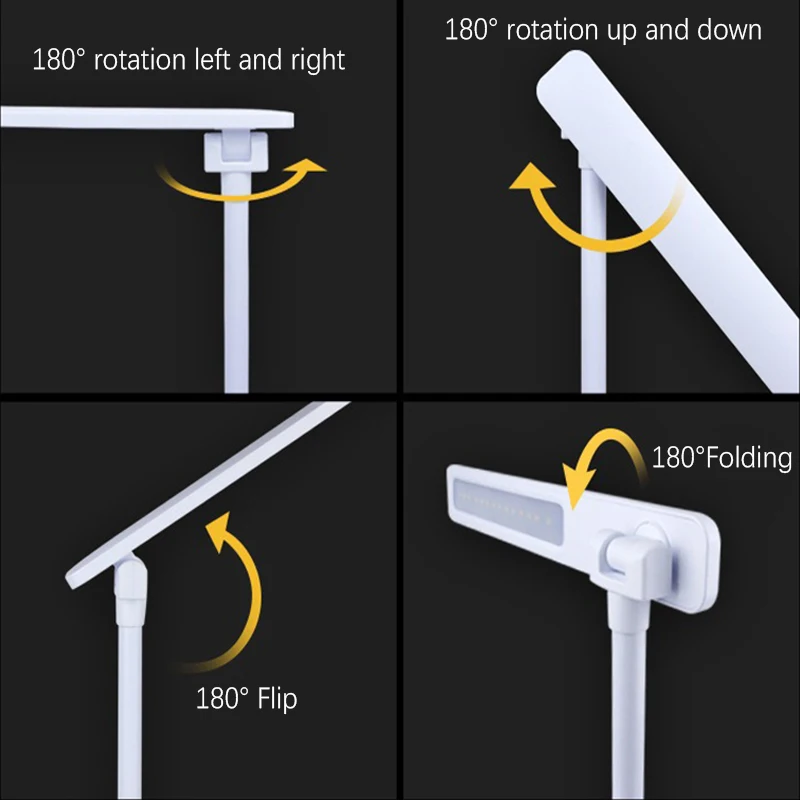 USB 충전식 LED 책상 램프, 눈 보호 접이식 테이블 램프, 침실 침대 옆 책상용, 3 단계 밝기 조절 터치 야간 조명