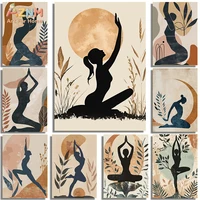 Abstract Retro Bohemian Style Yoga Pose Art Poster Canvas Printing Yoga Studio Peaceful Meditation Space And Home Decoration