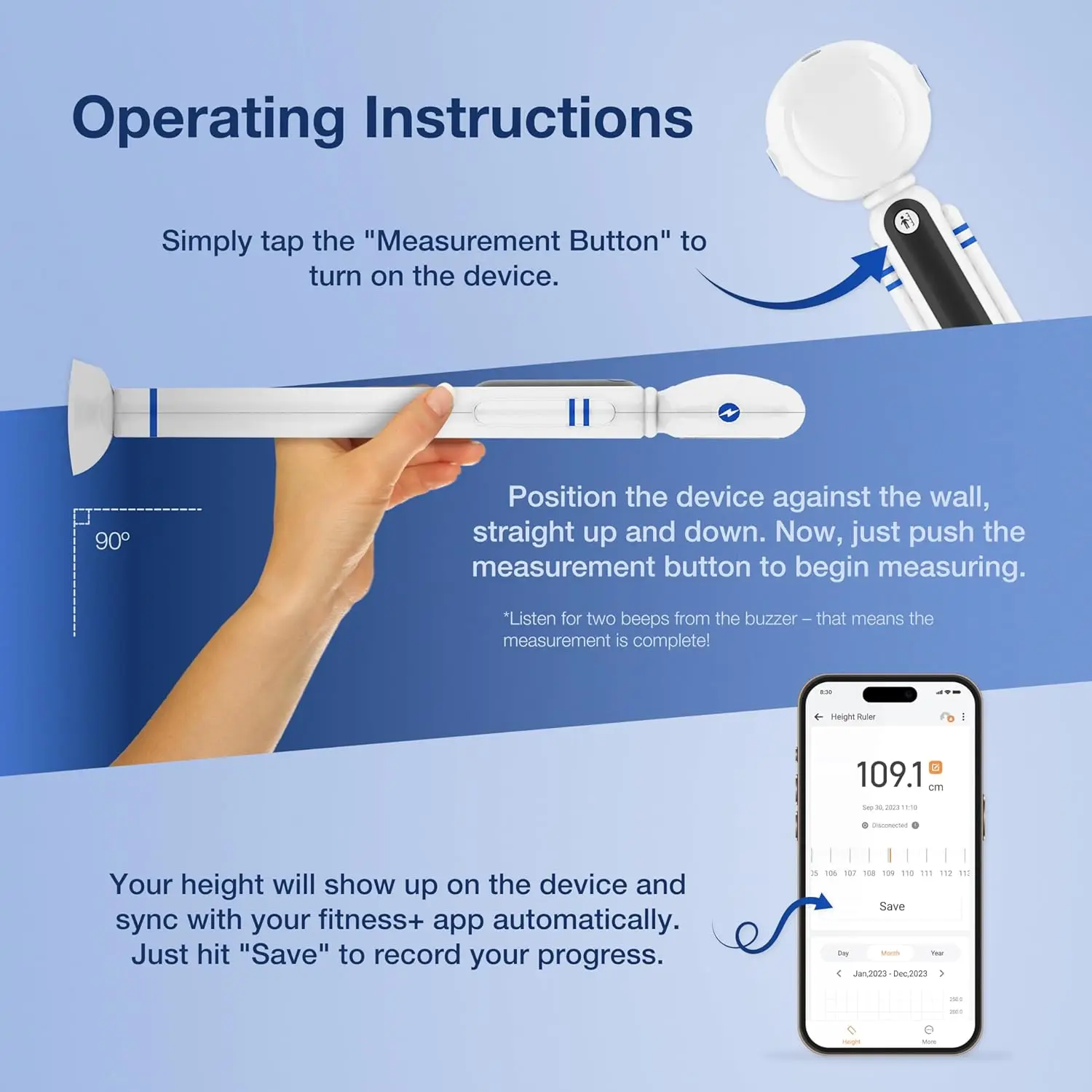 Digital Height Gauge HAIZHIHUISmart WirelessBody Height Meter Accurate ultrasonic measurement Easy to measure by one hand mold-making Quirky and cute