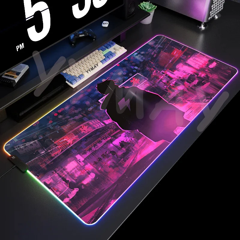 thumbnail image 1 of Alfombrilla de ratón para juegos con retroiluminación de ciudad de neón, alfombra de escritorio RGB, alfombrillas para jugador, alfombrilla de ratón LED, alfombrillas de goma antideslizantes para tecl, 1 of 4