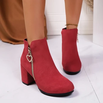 Bottines à talons épais pour femmes, mode printemps/automne, couleur unie, fermeture éclair latérale, talons hauts, Sexy, élégantes, courtes