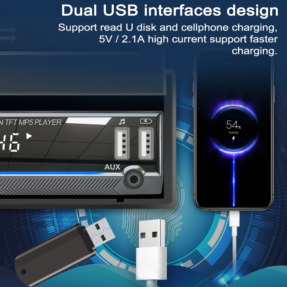 7-inch Retractable Screen Car MP5 MP4 MP3 Player BT 5.1 Car Locator Frequency Modulation Channel Radio AUX Audio Input car stereo mp3 mp4 player