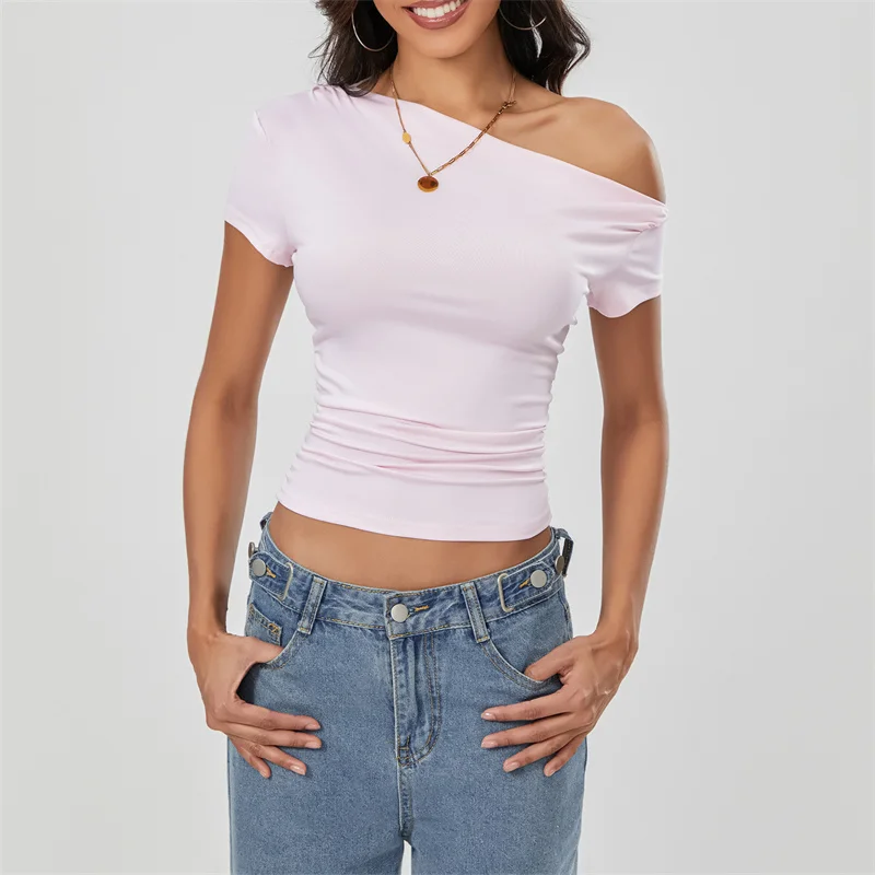 Top corto Y2K para mujer, ropa grunge de verano, camiseta fruncida sin mangas con hombros oblicuos, chaleco, ropa de calle de los años 2000