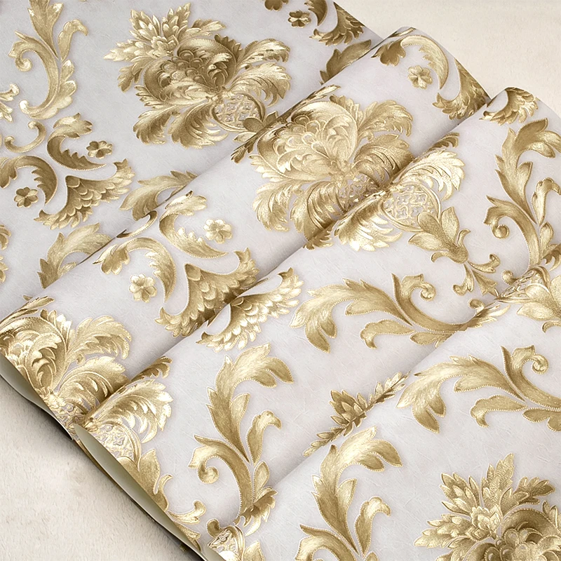 

Тисненые настенные стикеры в европейском стиле, золотые, маслостойкие, водонепроницаемые, с вышивкой, обои для спальни, гостиной, домашний декор