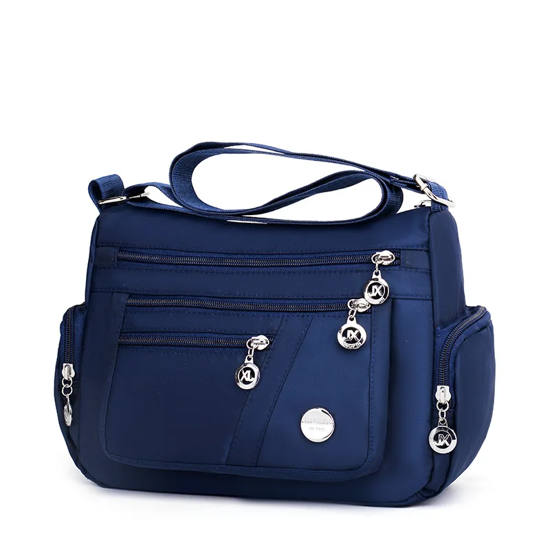 Borsa Tracolla Donna Nylon - Leggera, Impermeabile, Multi Tasche, 28x23x10 Cm, Blu - Foto 4