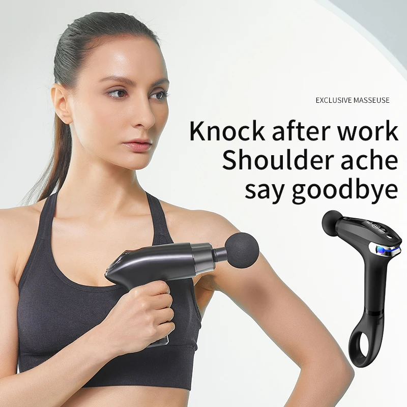 

Lobemoky High Frequency Extended handle Massage Gun Electric Massager Muscle Relaxation With 4 Heads For Body Fitness Fascia Gun