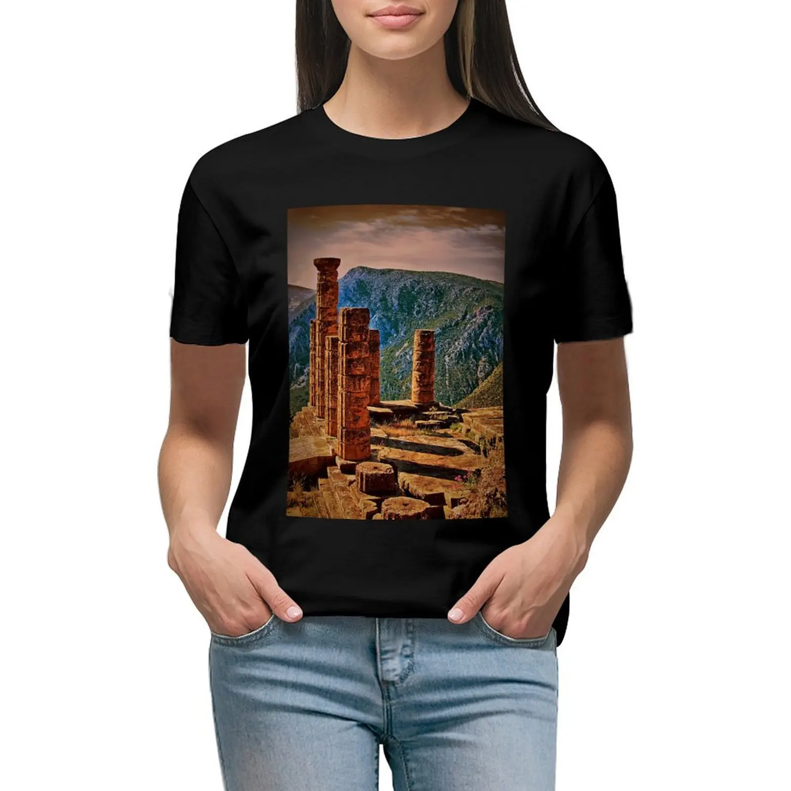 

Greece. Delphi. The Ruins of Temple of Apollo. T-shirt plus size tops Summer Women's clothing