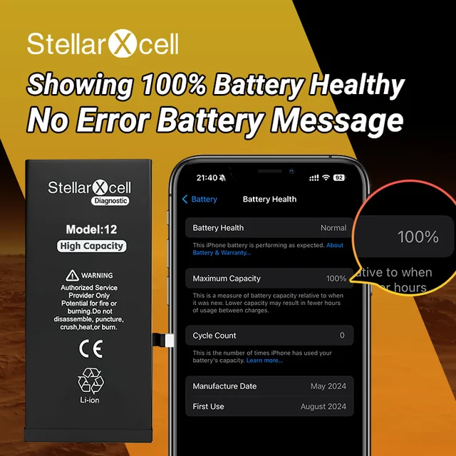 StellarXcell Diagnostic Battery No pop up message run diagnose for iphone12 13Pro 14Plus15Promax battery 100%healthy with tools