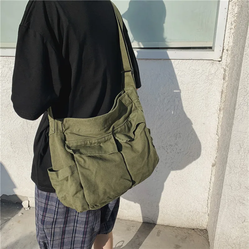 Japanese Harajuku Women Messenger Bag Solid Color Canvas Crossbody Bags Student Large Capacity Handbags Shoulder Bag Bolsos Sac