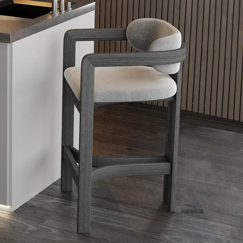 European Solid Wood Bar Chairs Light Luxury High Chair for Kitchen Furniture Creative Island Heightened Bar Stool Home Furniture