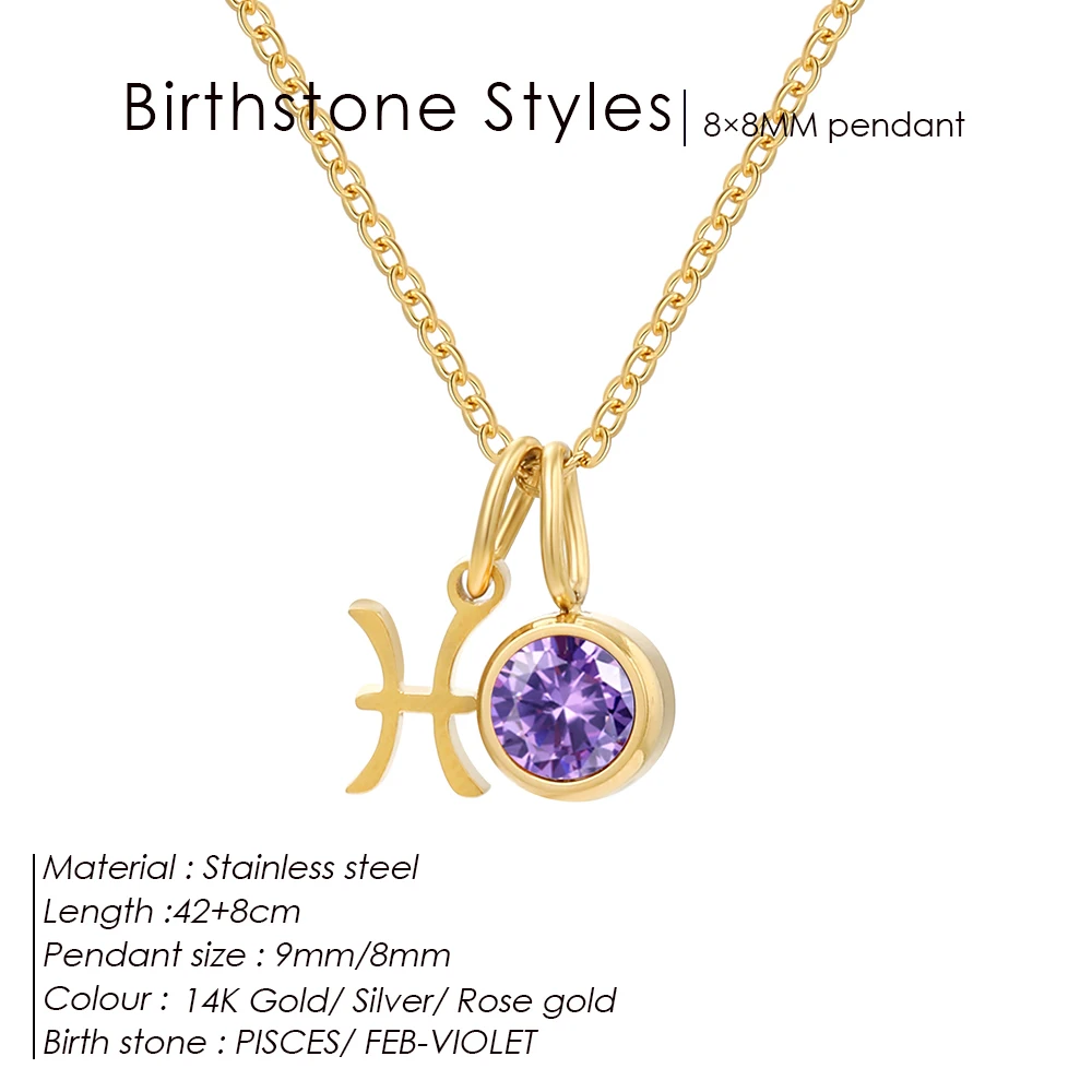 Edelstahl Frauen Birthstone Konstellation 2 Stück Anhänger Halskette 12 Zirkonia DIY Halskette Geburtstag Charms Schmuck 2025 – Detail 8