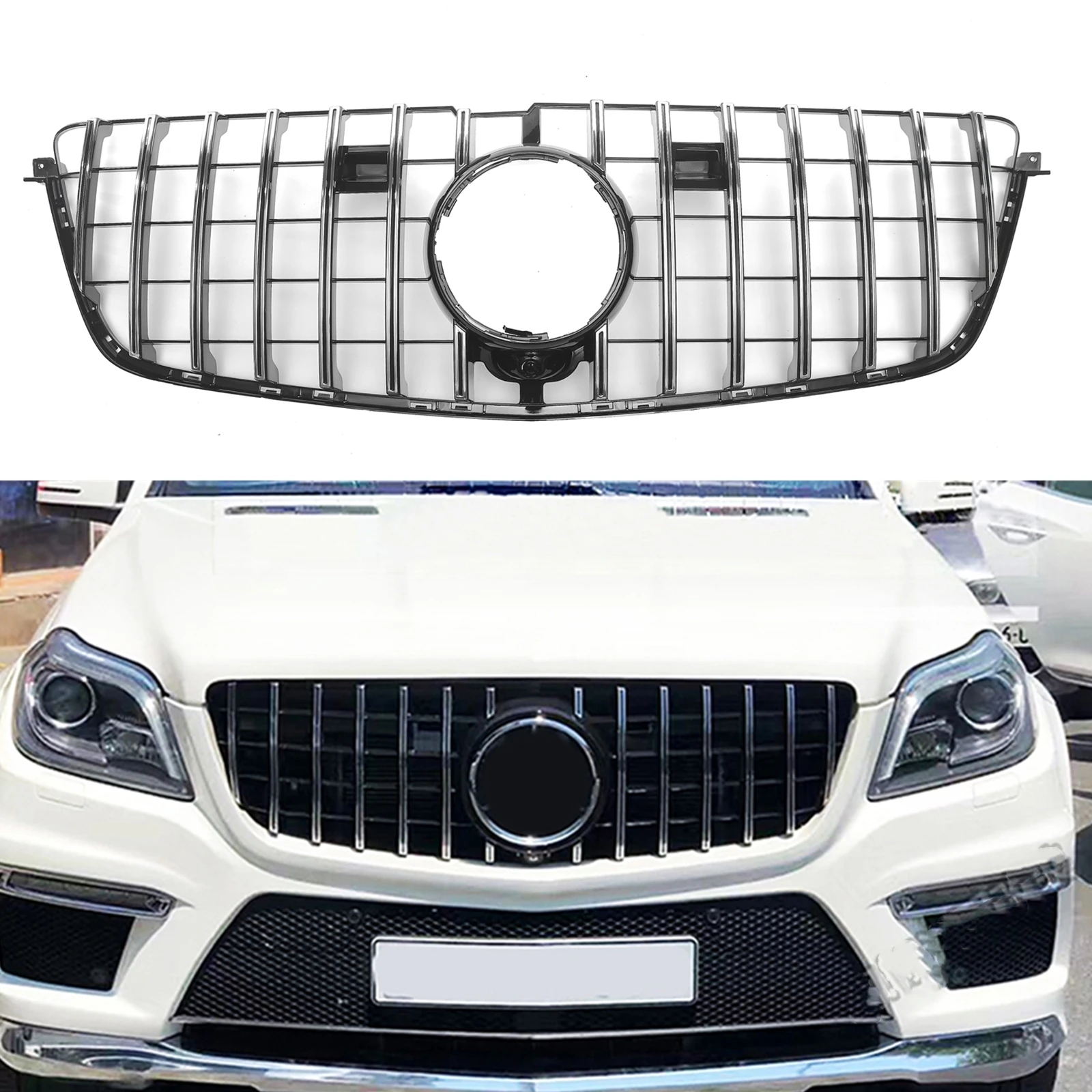 

Передняя решетка для Mercedes-Benz GL Class X166 2013-2015 Sport GL500 GL550 GL63 GT, серебристый/черный верхний бампер, фотогриль