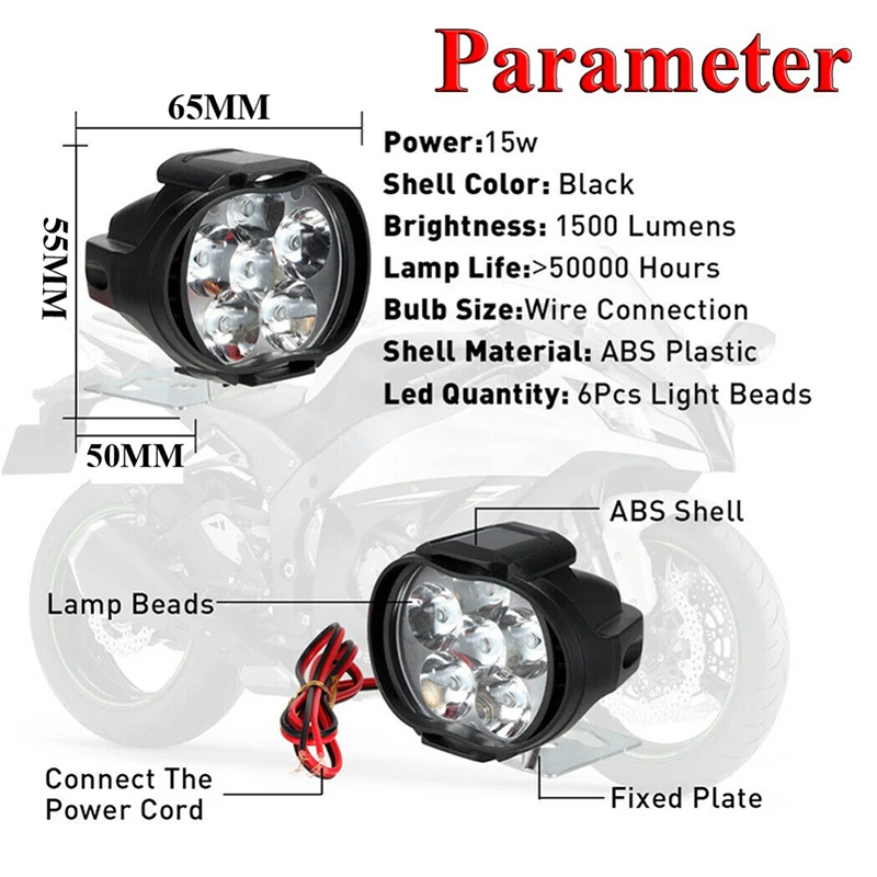 Motorcycle Led Lights 2pcs White Super Bright Auxiliary Working Front Light