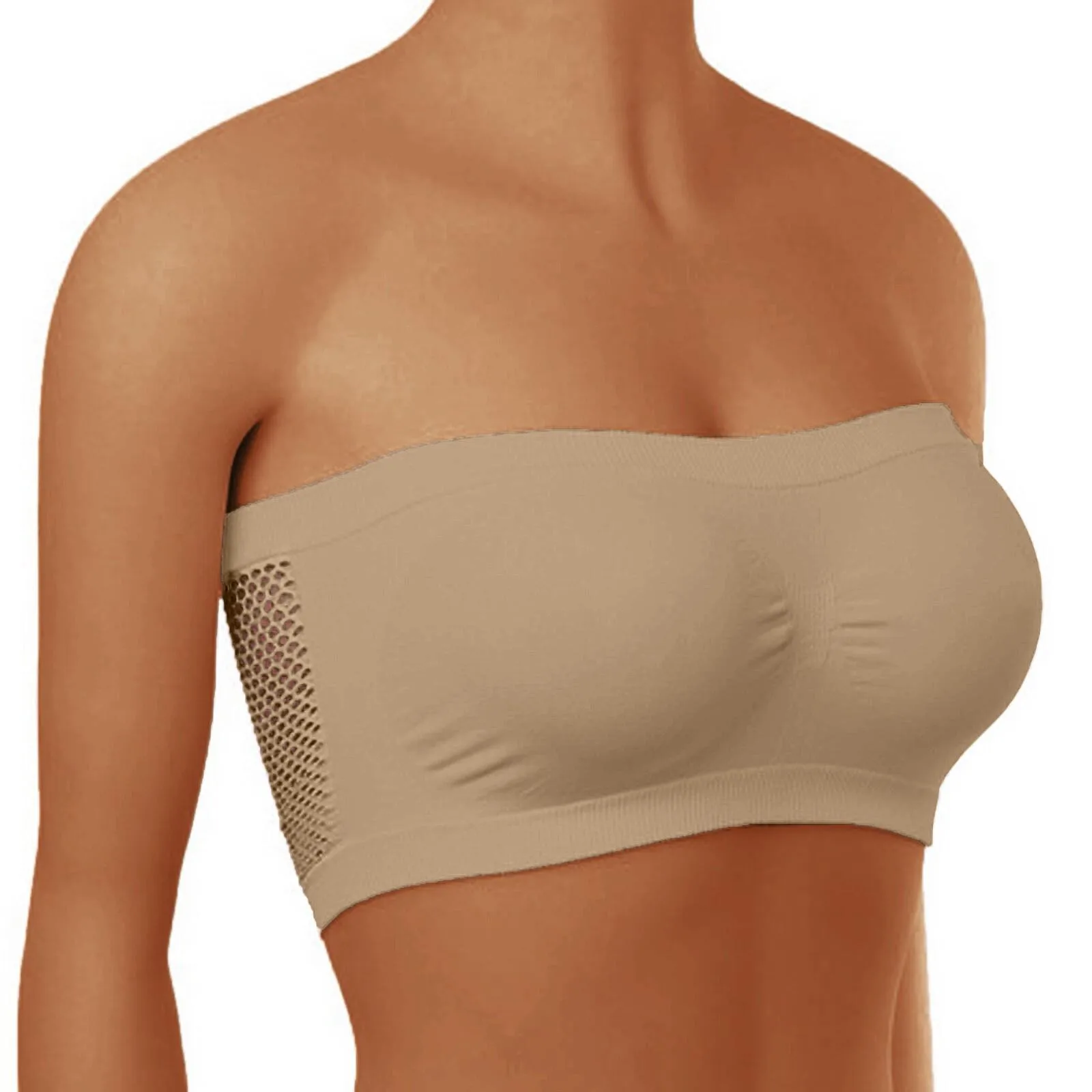 Women Bandeau Stretch Strapless Bra Fashionable Summer Mesh Solid Strapless Bra Suitable For One-Shoulder Tops