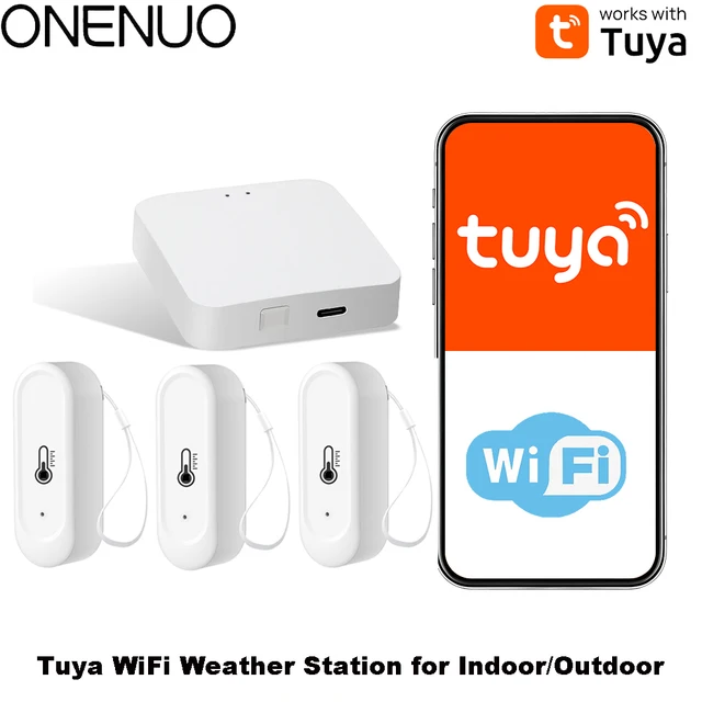 Weather Station RF433 Wireless Thermometer Kit WIFI Indoor Temperature and Humidity Sensor Phone Remote Monitoring Support Tuya