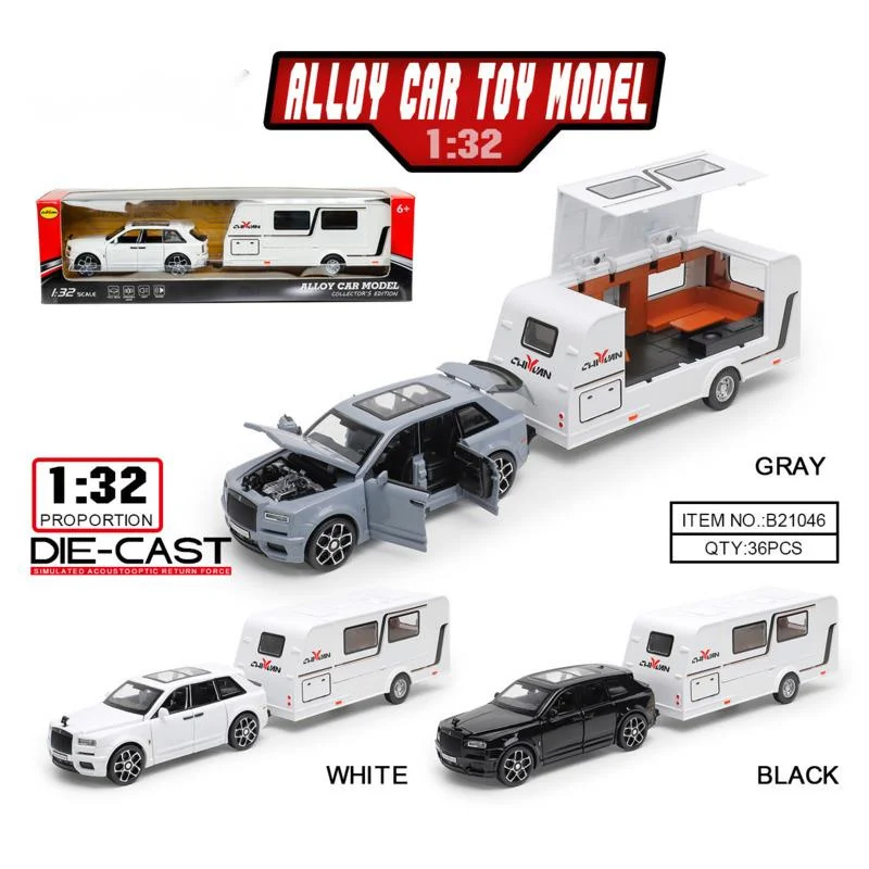

1/32 Alloy Trailer RV Truck Car Model Diecast Metal Recreational Off-road Vehicle Camper Car Model Sound Light Kids Toy Gift