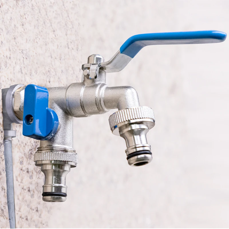 Garden bibcocks water tap faucet Outdoor Garden Faucet 1 inlet 2 outlet Anti-Freeze Bibcock with Dual Nipple Brass Water Tap Garden Tools