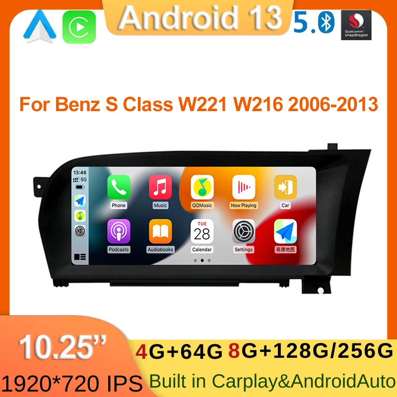 

Multimedia Snapdragon Android13 For Mercedes Benz S Class W221 W216 8Core 8+256G ID8 GPS Navigation Radio Stereo Video Player 4G