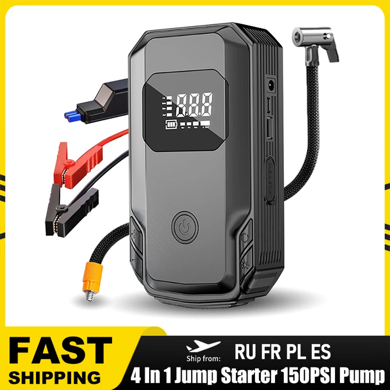 Car Jump Starter Air Compressor Portable Booster Charger 1200A Battery Starting Device Flashlight Tire Inflator