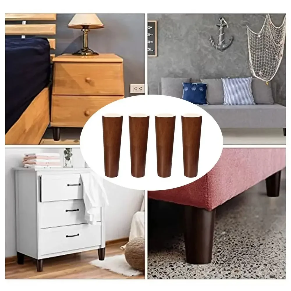 Stylish Solid Wood Conical Furniture Legs with Iron Plate
