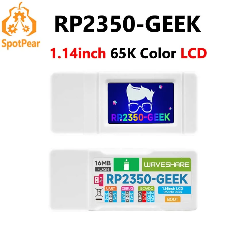 RP2350-GEEK Development Board, Based On RP2350 Microcontroller, With 1.14inch 65K Color LCD, USB Debugging Downloader